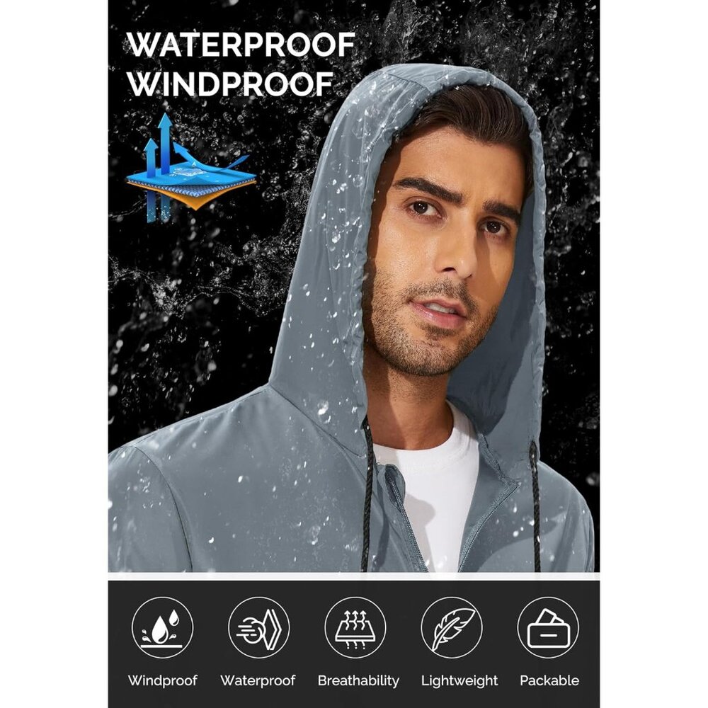 Packable Mens Rain Jacket Lightweight Raincoat Wa… - image 5